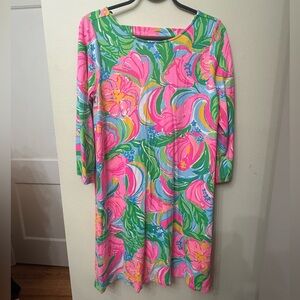 Lilly Pulitzer M Pink & Green Floral Shift Dress Flowy Resort Vacation Southern